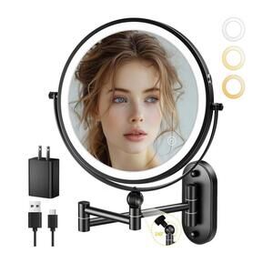 9" Wall Mounted Lighted Makeup Mirror4000mAh Rechargeable Double Sided 1X/10X